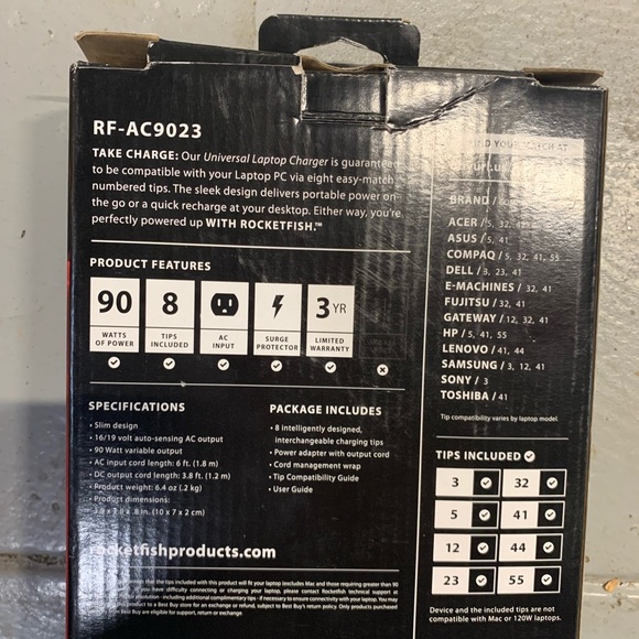 Rocketfish Universal Laptop Charger Kit, 90 Watts, RF AC9023, 8 Tips Complete - Picture 5 of 11